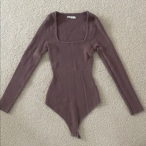 Abercrombie & Fitch Ribbed Long Sleeve Bodysuit in brown